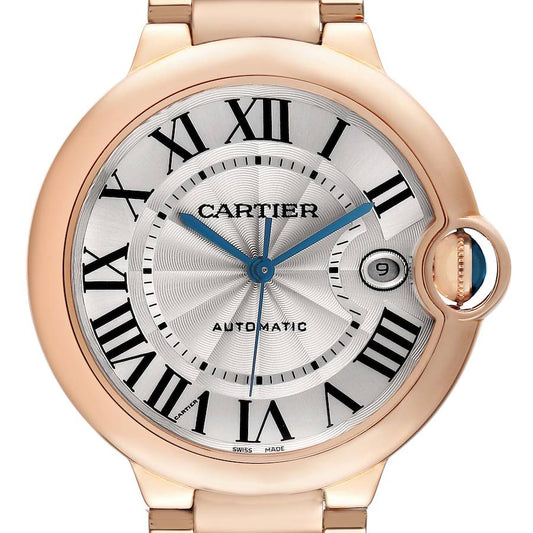 Cartier Ballon Bleu 42 Rose Gold Silver Dial Mens Watch