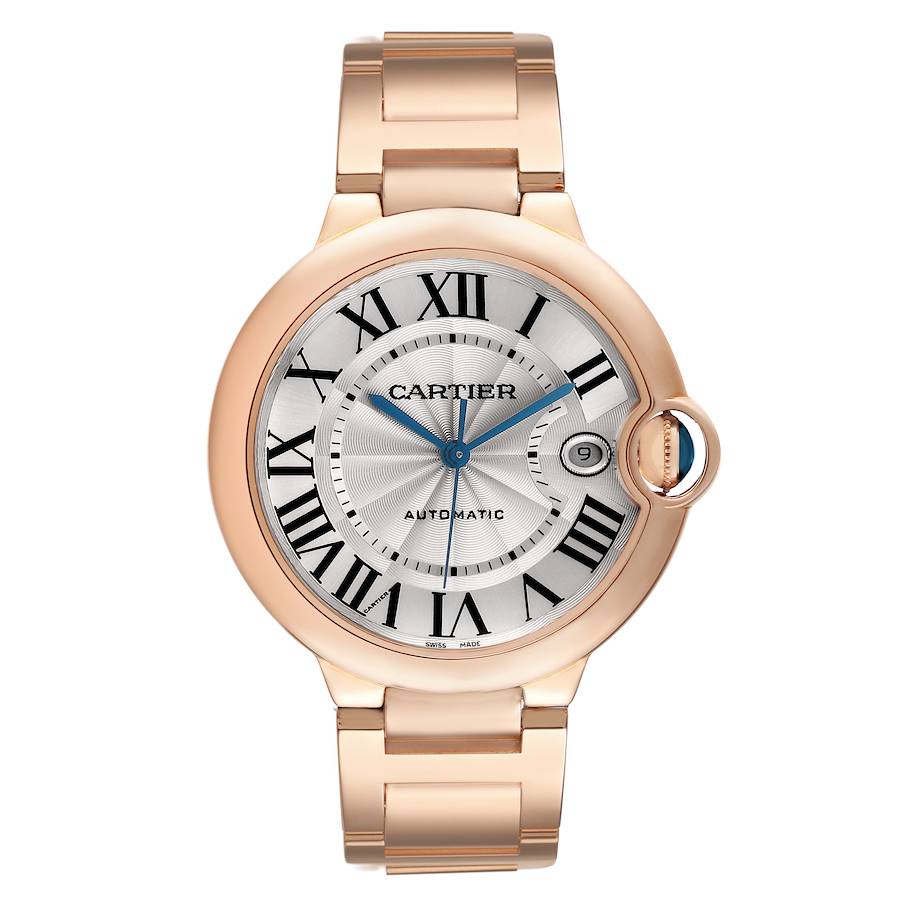 Cartier Ballon Bleu 42 Rose Gold Silver Dial Mens Watch