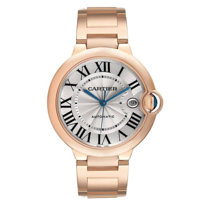 Cartier Ballon Bleu 42 Rose Gold Silver Dial Mens Watch