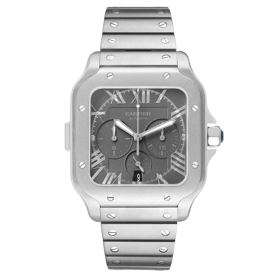 Cartier Santos Large Chronograph Steel Grey Dial Mens Watch