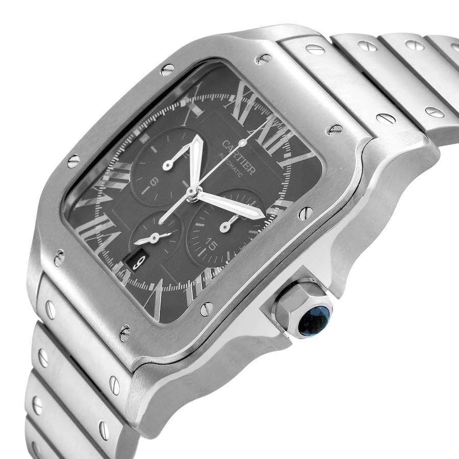 Cartier Santos Large Chronograph Steel Grey Dial Mens Watch