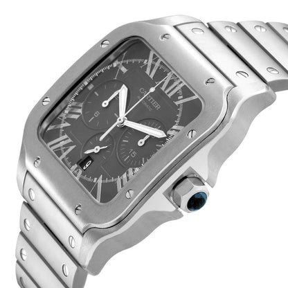 Cartier Santos Large Chronograph Steel Grey Dial Mens Watch