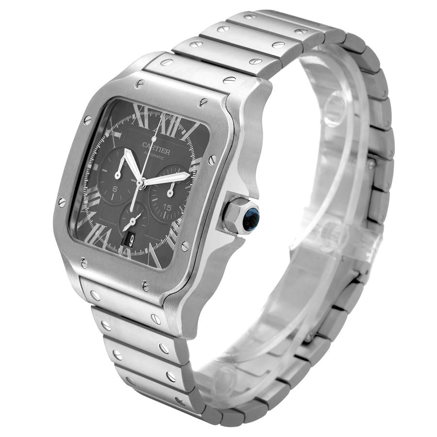 Cartier Santos Large Chronograph Steel Grey Dial Mens Watch