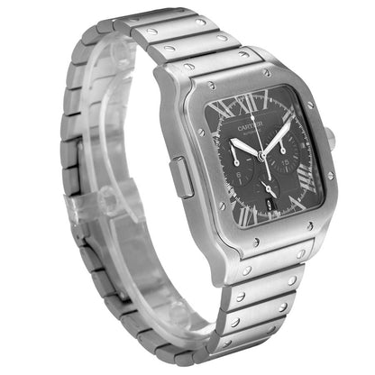 Cartier Santos Large Chronograph Steel Grey Dial Mens Watch