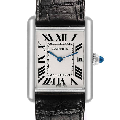 Cartier Tank Louis Large White Gold Black Strap Mens Watch