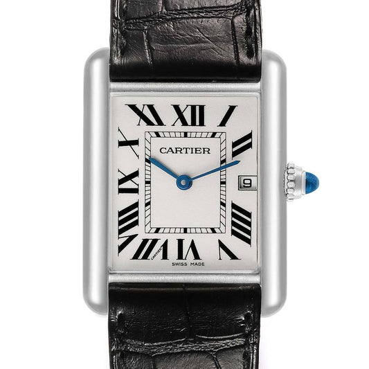 Cartier Tank Louis Large White Gold Black Strap Mens Watch