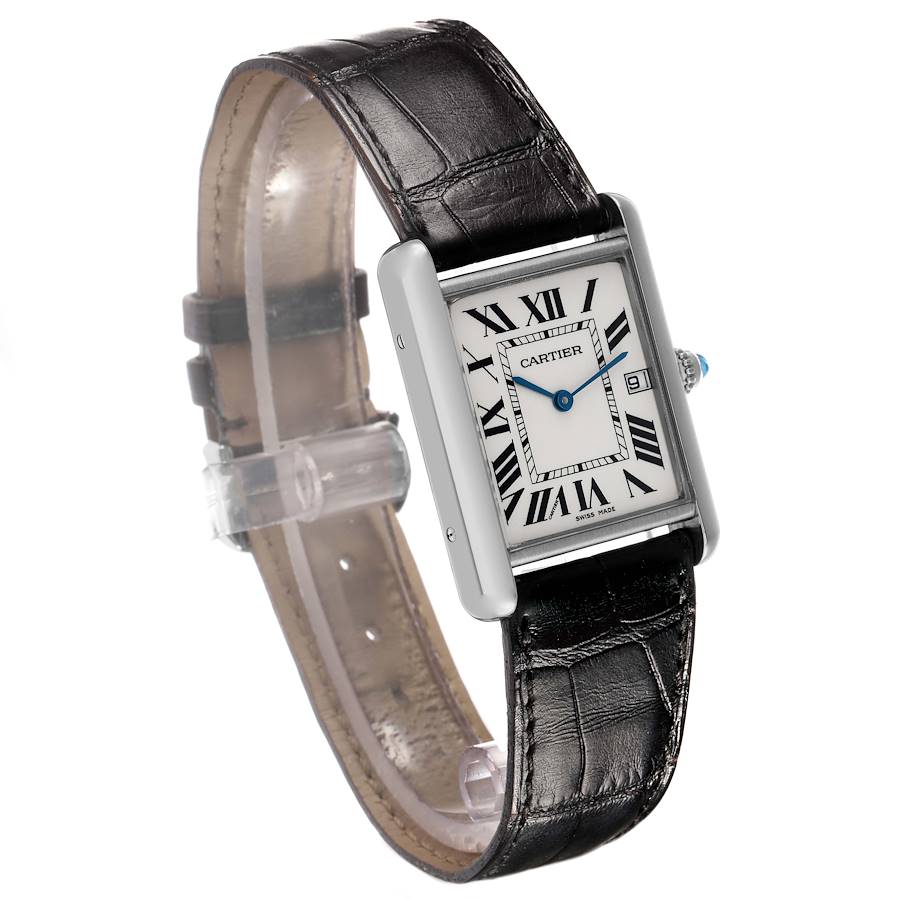 Cartier Tank Louis Large White Gold Black Strap Mens Watch
