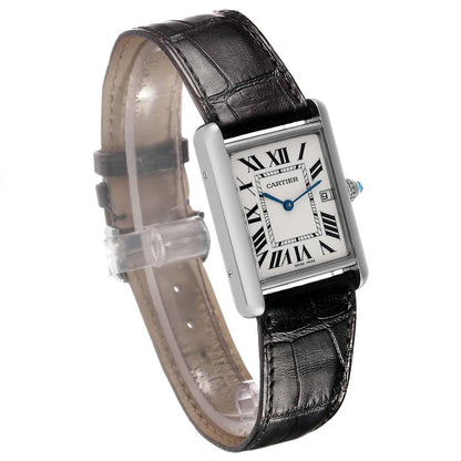 Cartier Tank Louis Large White Gold Black Strap Mens Watch