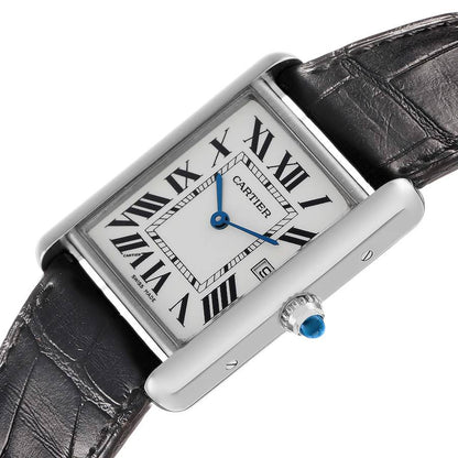 Cartier Tank Louis Large White Gold Black Strap Mens Watch
