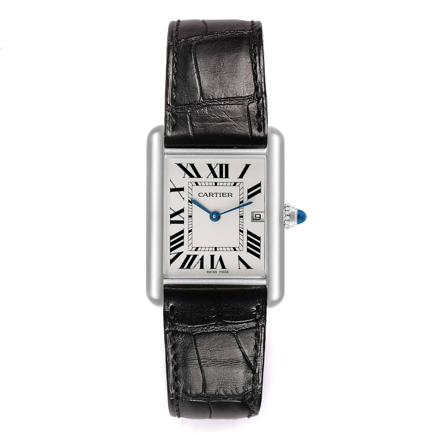 Cartier Tank Louis Large White Gold Black Strap Mens Watch