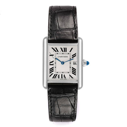 Cartier Tank Louis Large White Gold Black Strap Mens Watch