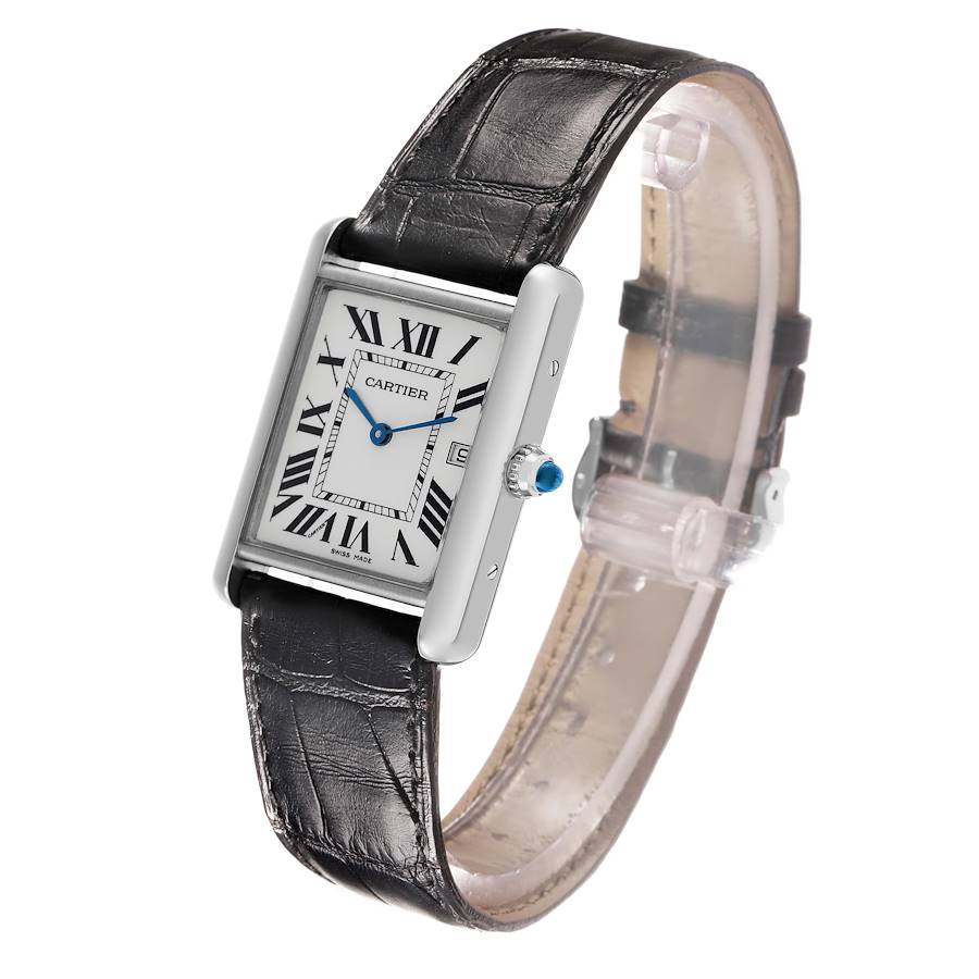 Cartier Tank Louis Large White Gold Black Strap Mens Watch