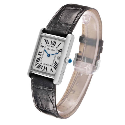 Cartier Tank Louis Large White Gold Black Strap Mens Watch