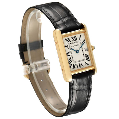 Cartier Tank Louis Yellow Gold Silver Roman Dial Mens Watch