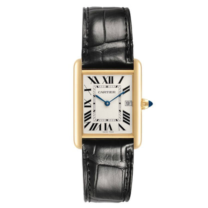 Cartier Tank Louis Yellow Gold Silver Roman Dial Mens Watch