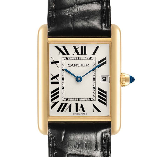 Cartier Tank Louis Yellow Gold Silver Roman Dial Mens Watch