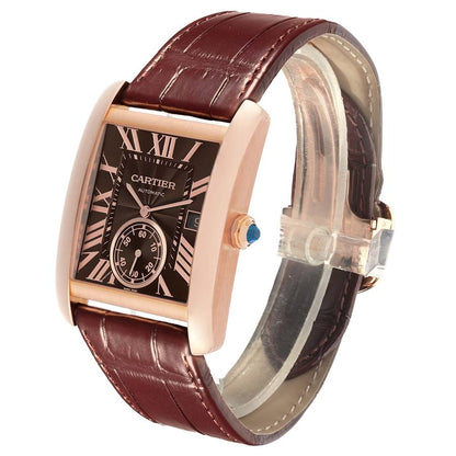 Cartier Tank MC Rose Gold Brown Dial Brown Strap Mens Watch