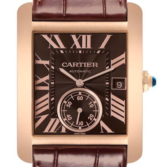 Cartier Tank MC Rose Gold Brown Dial Brown Strap Mens Watch