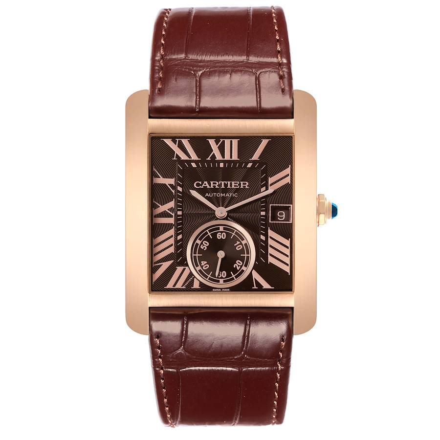 Cartier Tank MC Rose Gold Brown Dial Brown Strap Mens Watch