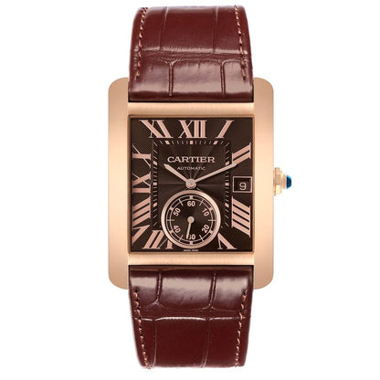Cartier Tank MC Rose Gold Brown Dial Brown Strap Mens Watch