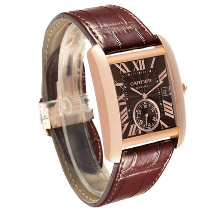 Cartier Tank MC Rose Gold Brown Dial Brown Strap Mens Watch