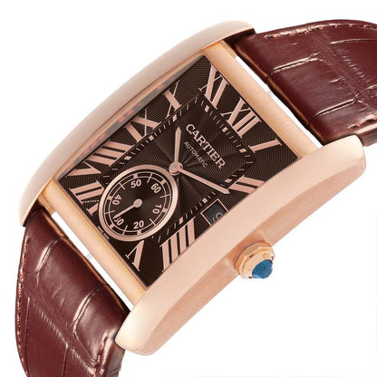 Cartier Tank MC Rose Gold Brown Dial Brown Strap Mens Watch