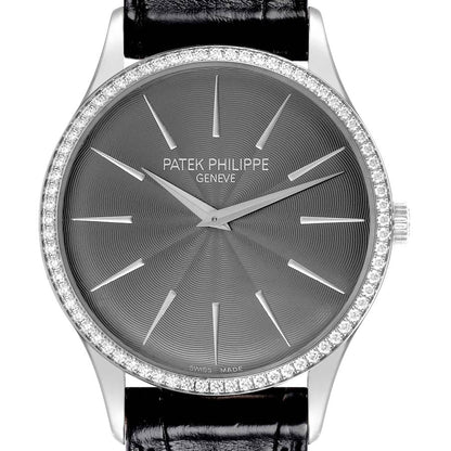 Patek Philippe Calatrava White Gold Gray Dial Diamond Ladies Watch