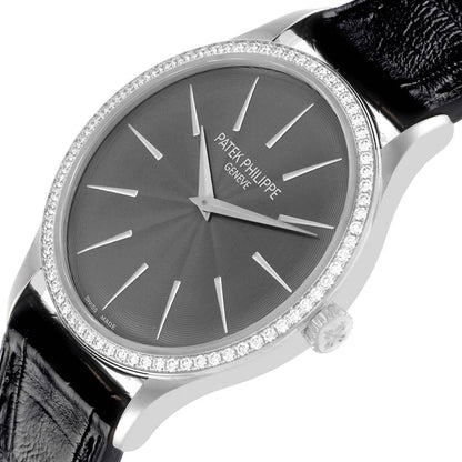 Patek Philippe Calatrava White Gold Gray Dial Diamond Ladies Watch