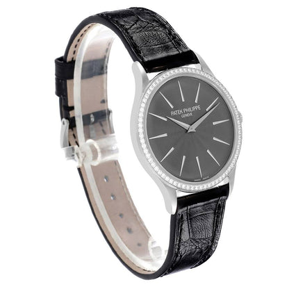 Patek Philippe Calatrava White Gold Gray Dial Diamond Ladies Watch
