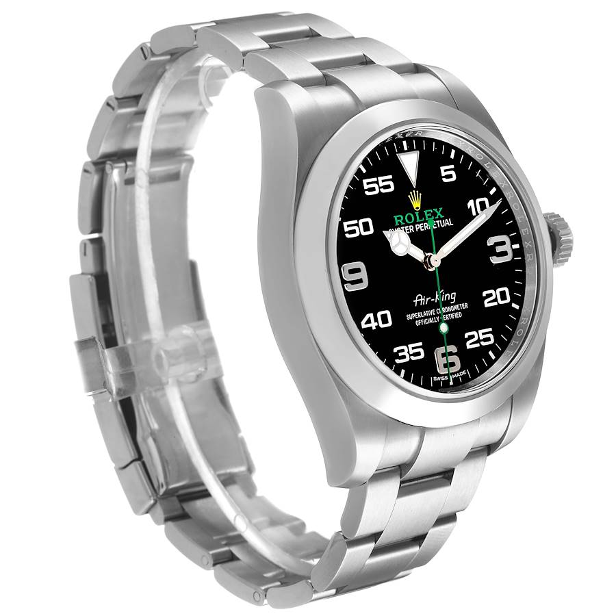 Rolex Air King 40 Steel Black Dial Green Hand Mens Watch