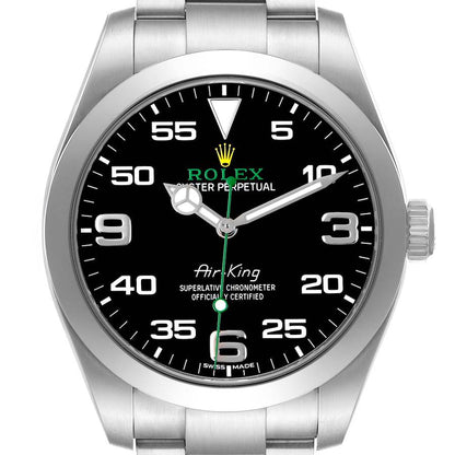Rolex Air King 40 Steel Black Dial Green Hand Mens Watch
