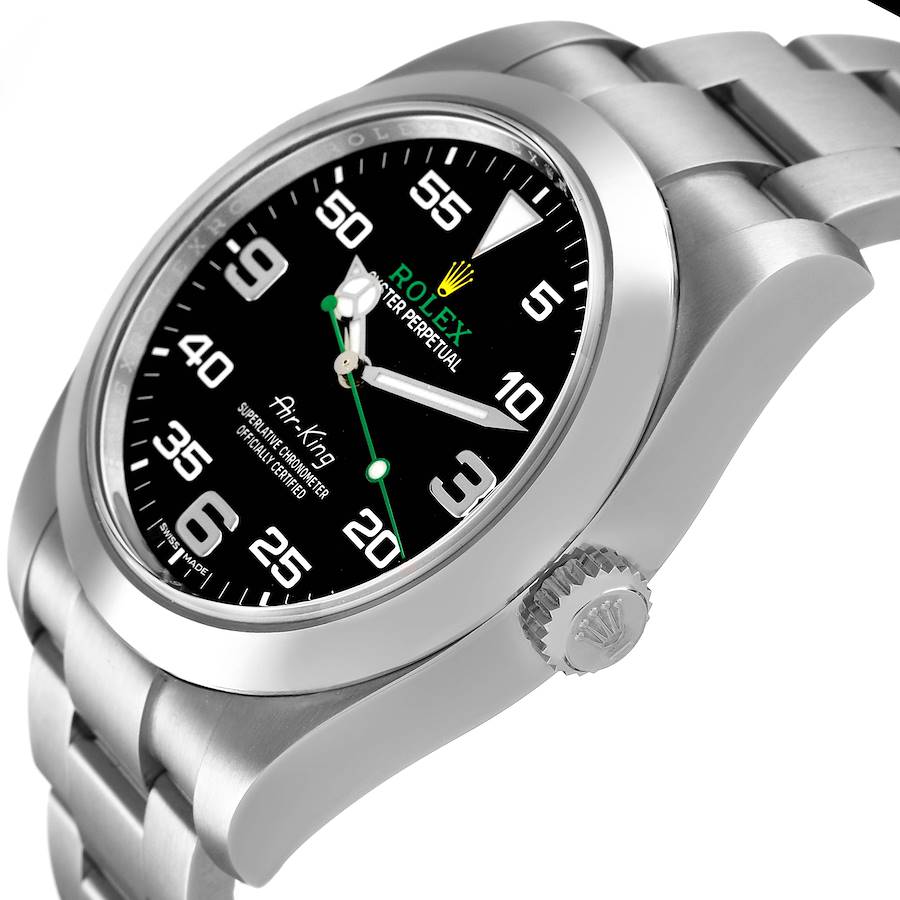 Rolex Air King 40 Steel Black Dial Green Hand Mens Watch