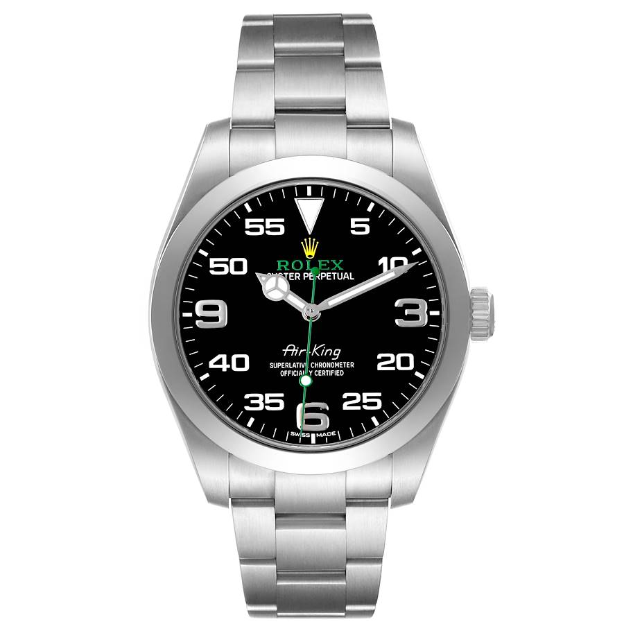 Rolex Air King 40 Steel Black Dial Green Hand Mens Watch