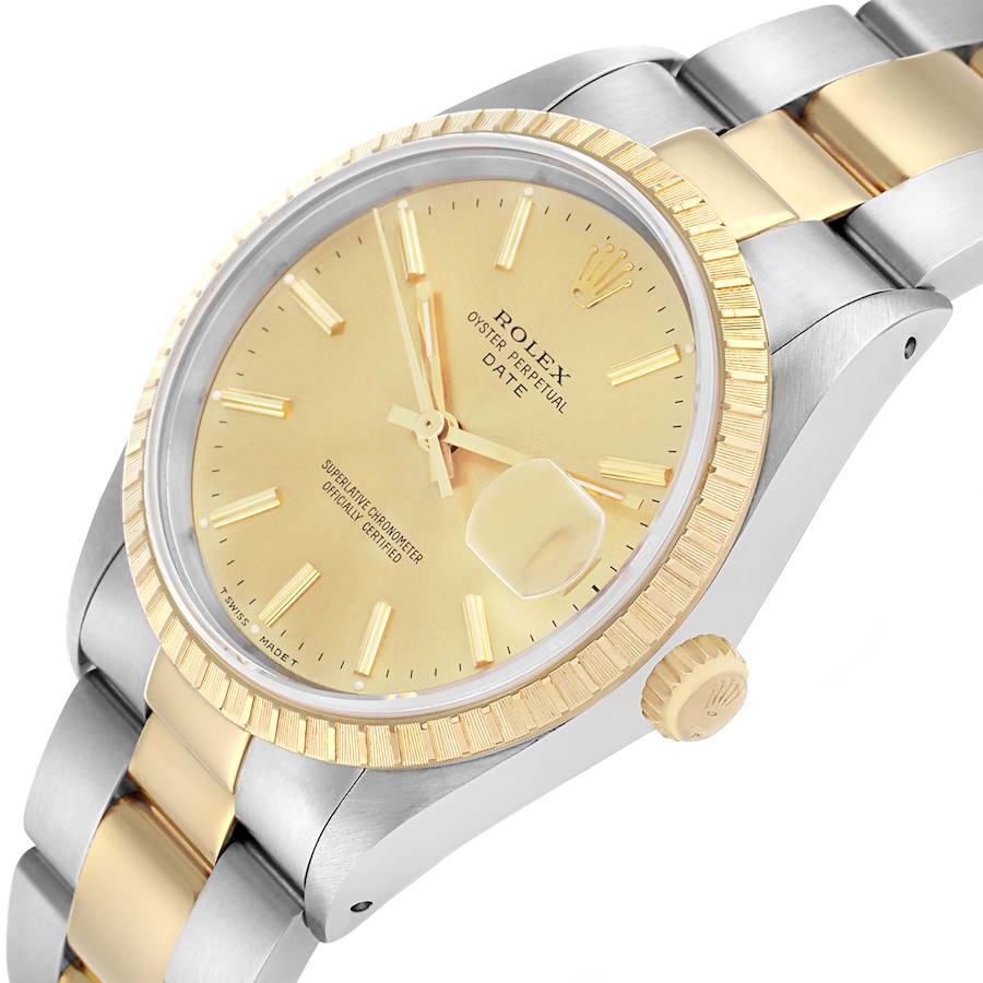 Rolex Date Steel Yellow Gold Champagne Dial Mens Watch