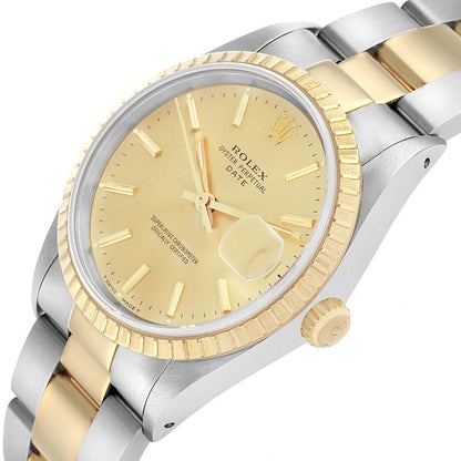 Rolex Date Steel Yellow Gold Champagne Dial Mens Watch