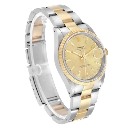 Rolex Date Steel Yellow Gold Champagne Dial Mens Watch