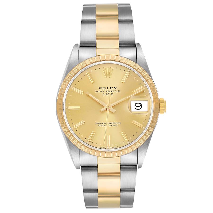 Rolex Date Steel Yellow Gold Champagne Dial Mens Watch