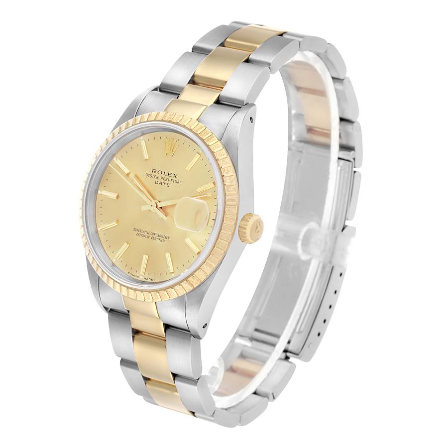 Rolex Date Steel Yellow Gold Champagne Dial Mens Watch