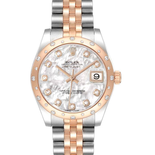 Rolex Datejust 31 Midsize Steel Rose Gold MOP Diamond Ladies Watch