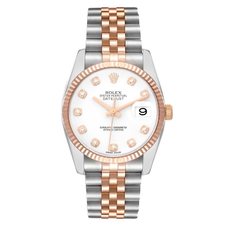 Rolex Datejust 36 Steel Rose Gold Diamond Mens Watch