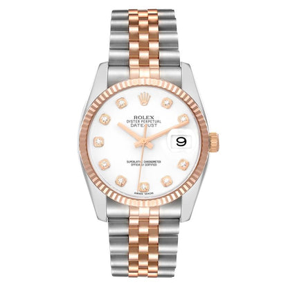 Rolex Datejust 36 Steel Rose Gold Diamond Mens Watch