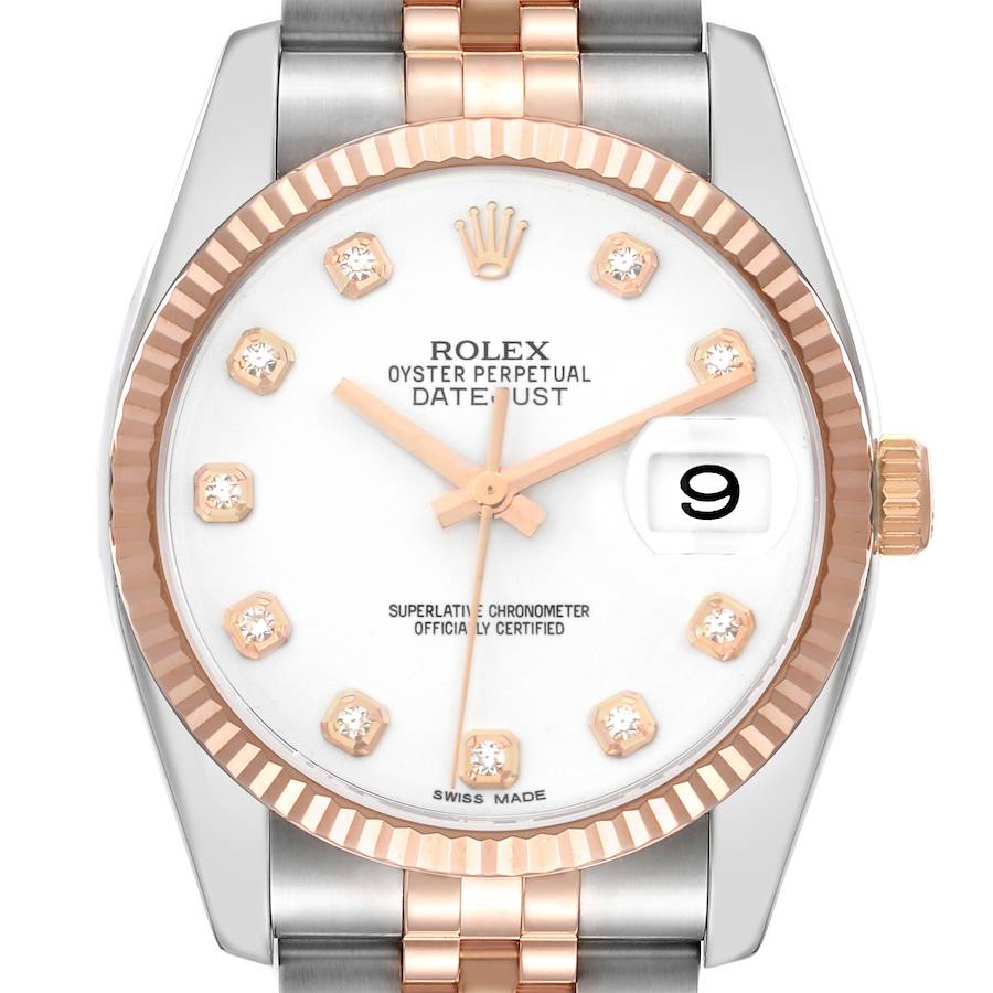 Rolex Datejust 36 Steel Rose Gold Diamond Mens Watch
