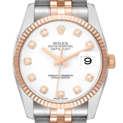 Rolex Datejust 36 Steel Rose Gold Diamond Mens Watch