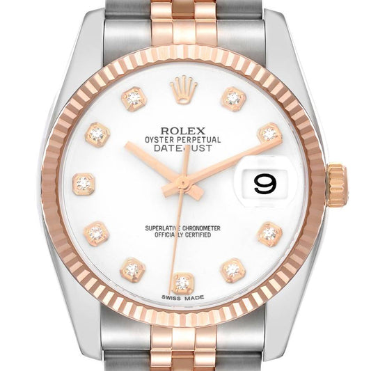 Rolex Datejust 36 Steel Rose Gold Diamond Mens Watch