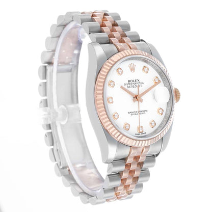 Rolex Datejust 36 Steel Rose Gold Diamond Mens Watch