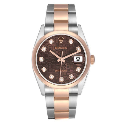Rolex Datejust 36 Steel Rose Gold Diamond Mens Watch