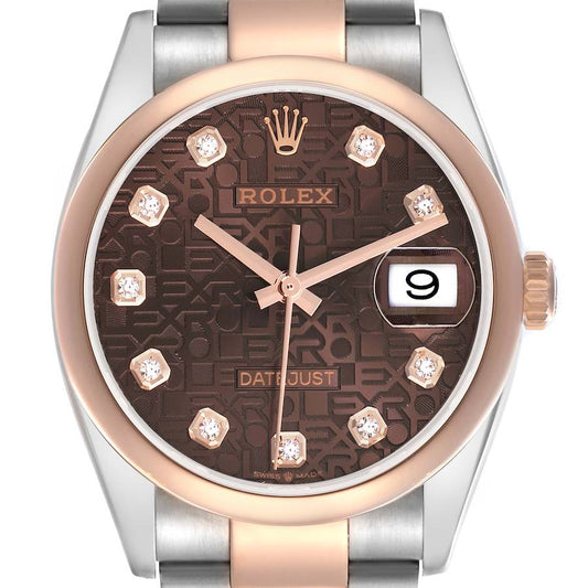Rolex Datejust 36 Steel Rose Gold Diamond Mens Watch