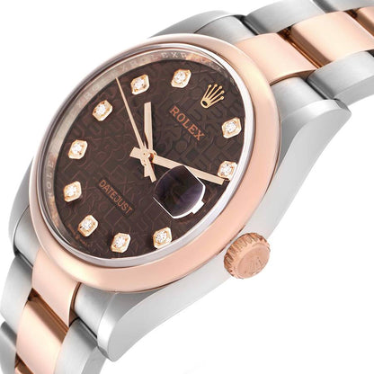 Rolex Datejust 36 Steel Rose Gold Diamond Mens Watch