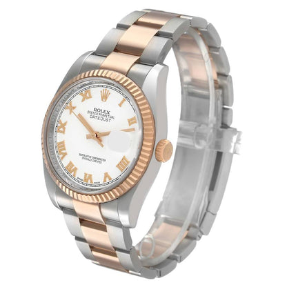 Rolex Datejust 36 Steel Rose Gold White Roman Dial Mens Watch