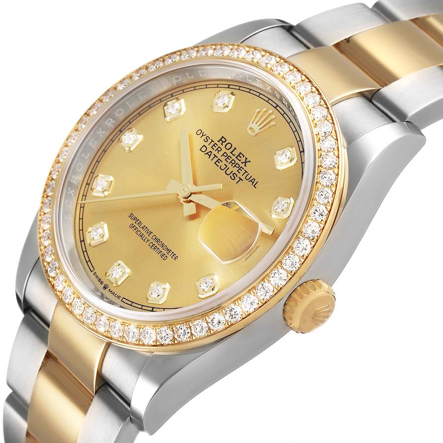 Rolex Datejust 36 Steel Yellow Gold Diamond Dial Mens Watch